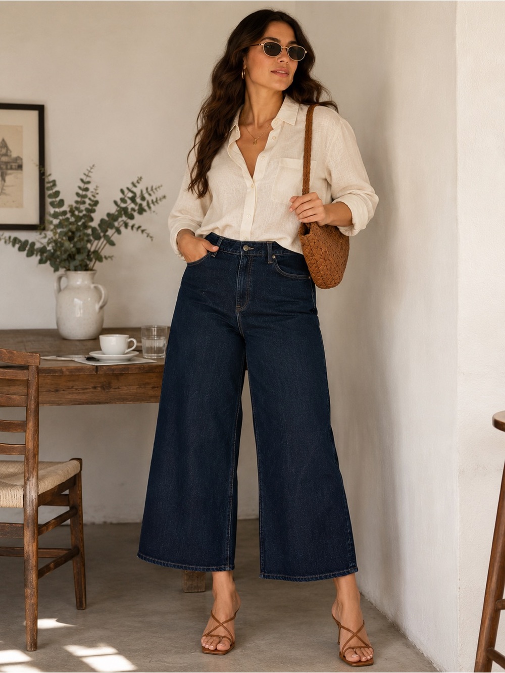 AG Deven High Rise Ultra Wide Leg Cropped Jeans 31 Dark Wash Japan Contour 360
